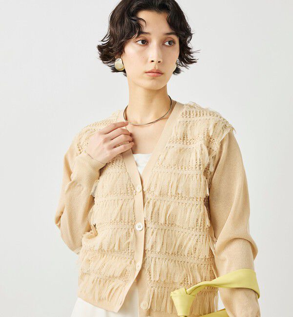 NOLLEY'S「《手洗い可能》チュールフリンジVネックカーディガン」|カーディガン|