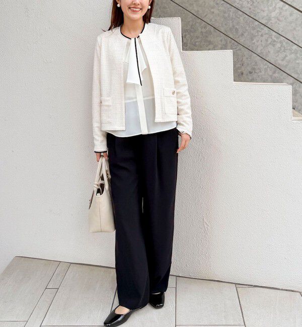 NOLLEY'S「《セットアップ対応》ウォッシャブルストレッチジョーゼットボウタイ風ペプラムブラウス」|シャツ・ブラウス|