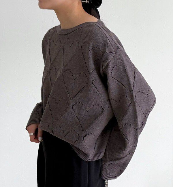 fredy emue「LINEN混ハート透かし柄ニット」|ニット・セーター|