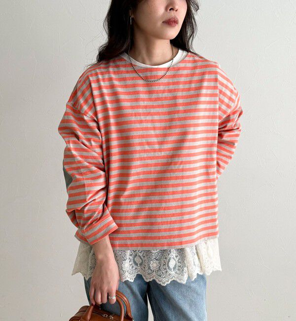 fredy emue「ボーダーハートパッチプルオーバー」|Tシャツ・カットソー|