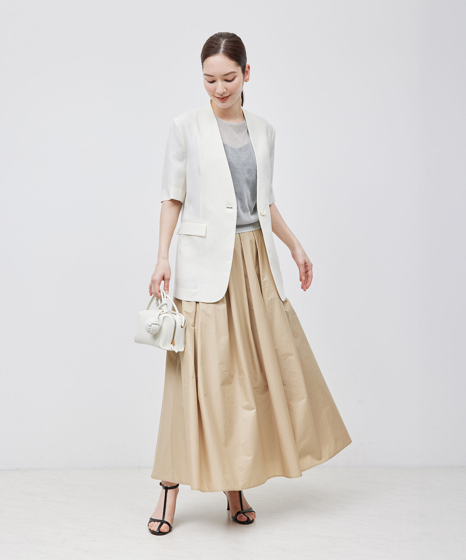 ROPE「【洗える】ラメシアーニット半袖プルオーバー【アンサンブル対応】」|ニット・セーター|