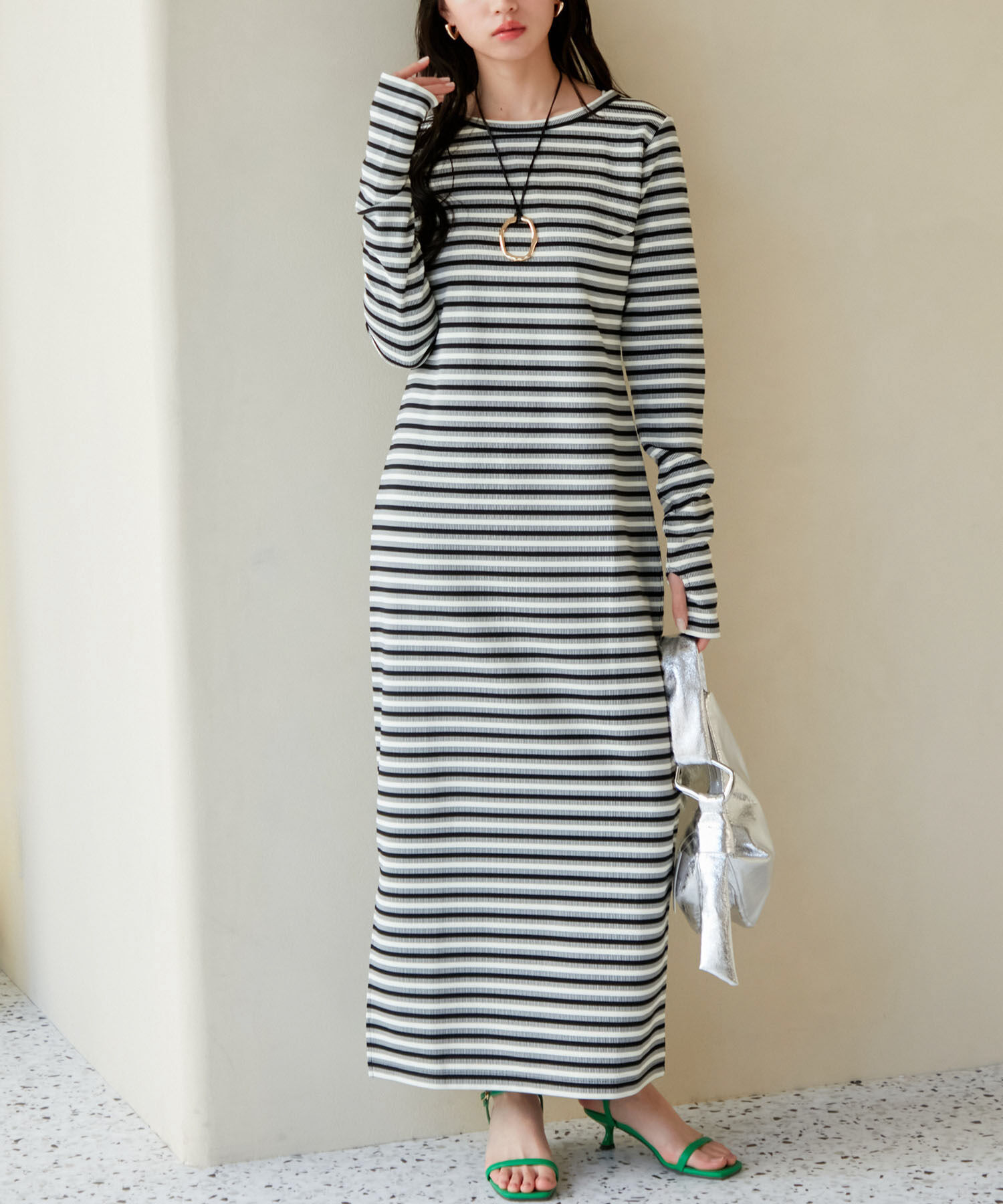 VIS「【STAYC/ISA着用】ジャガードマルチボーダーカットワンピース【洗える】」|ワンピース|ブラック系(02)