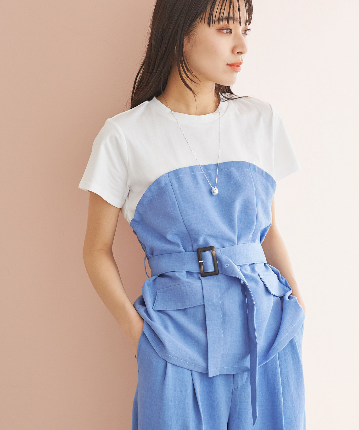 VIS「【接触冷感・洗える】美easyコルセットドッキングプルオーバー」|Tシャツ・カットソー|ブルー系(45)