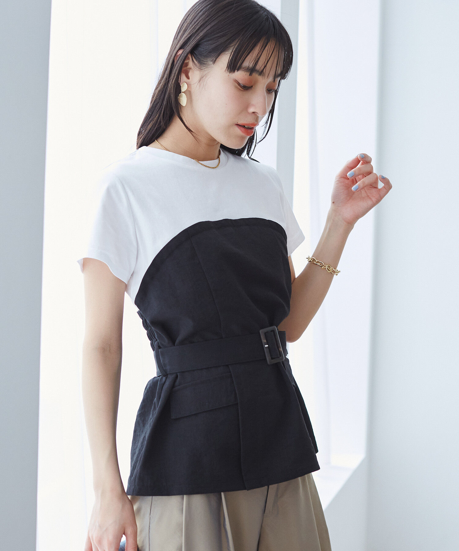 VIS「【接触冷感・洗える】美easyコルセットドッキングプルオーバー」|Tシャツ・カットソー|