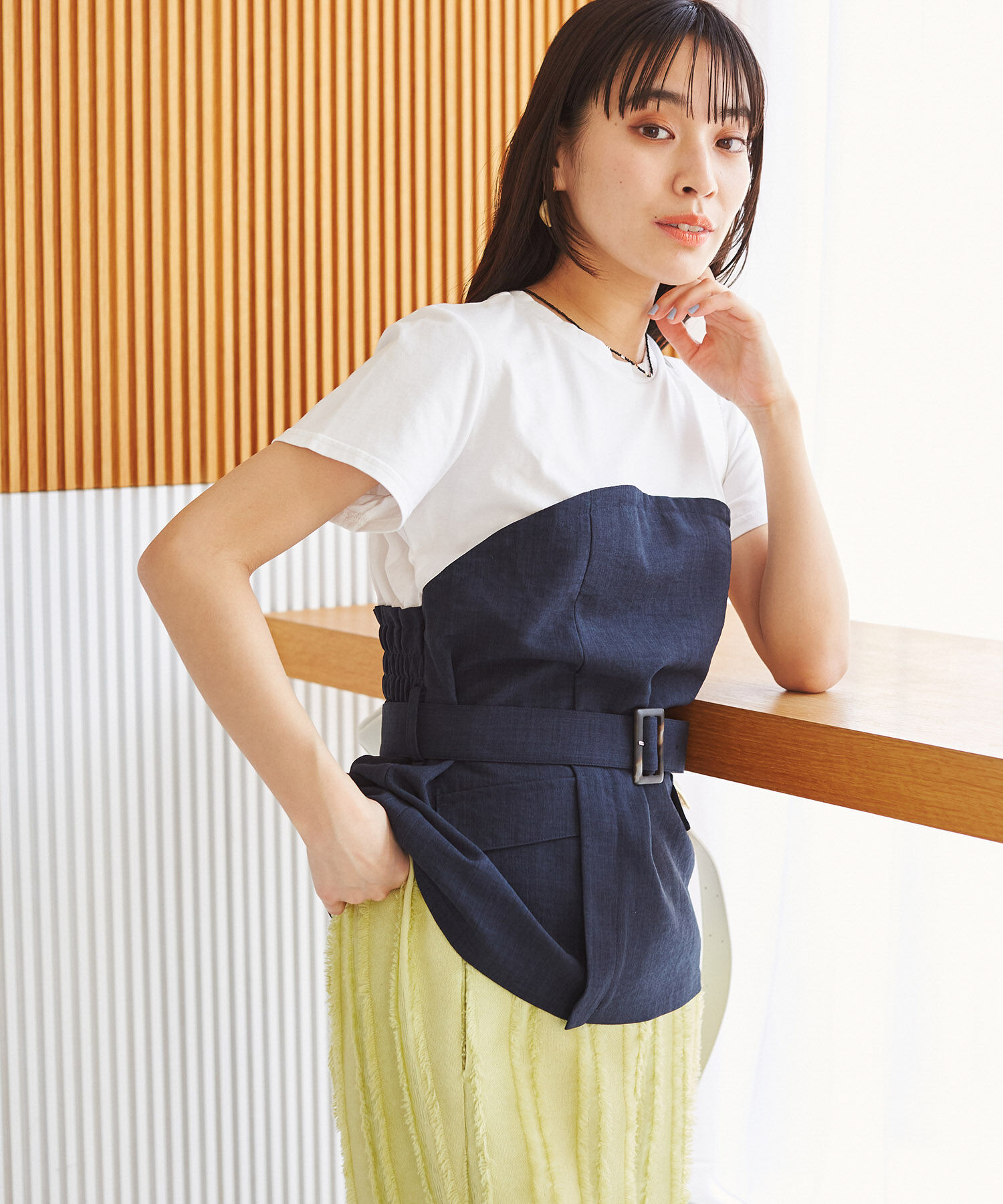 VIS「【接触冷感・洗える】美easyコルセットドッキングプルオーバー」|Tシャツ・カットソー|