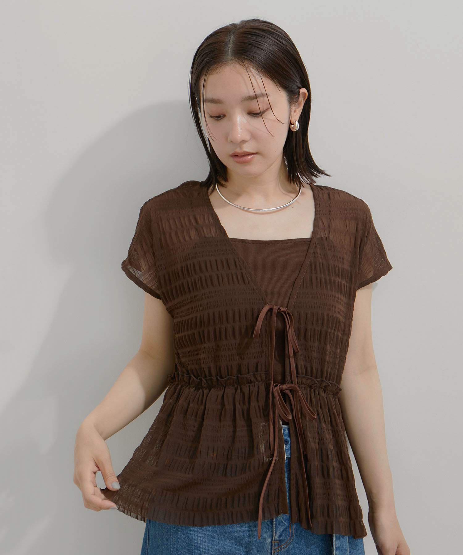 VIS「【SET】シャーリングカーデ&times;キャミアンサンブル【洗える】」|その他|ダークブラウン(20)