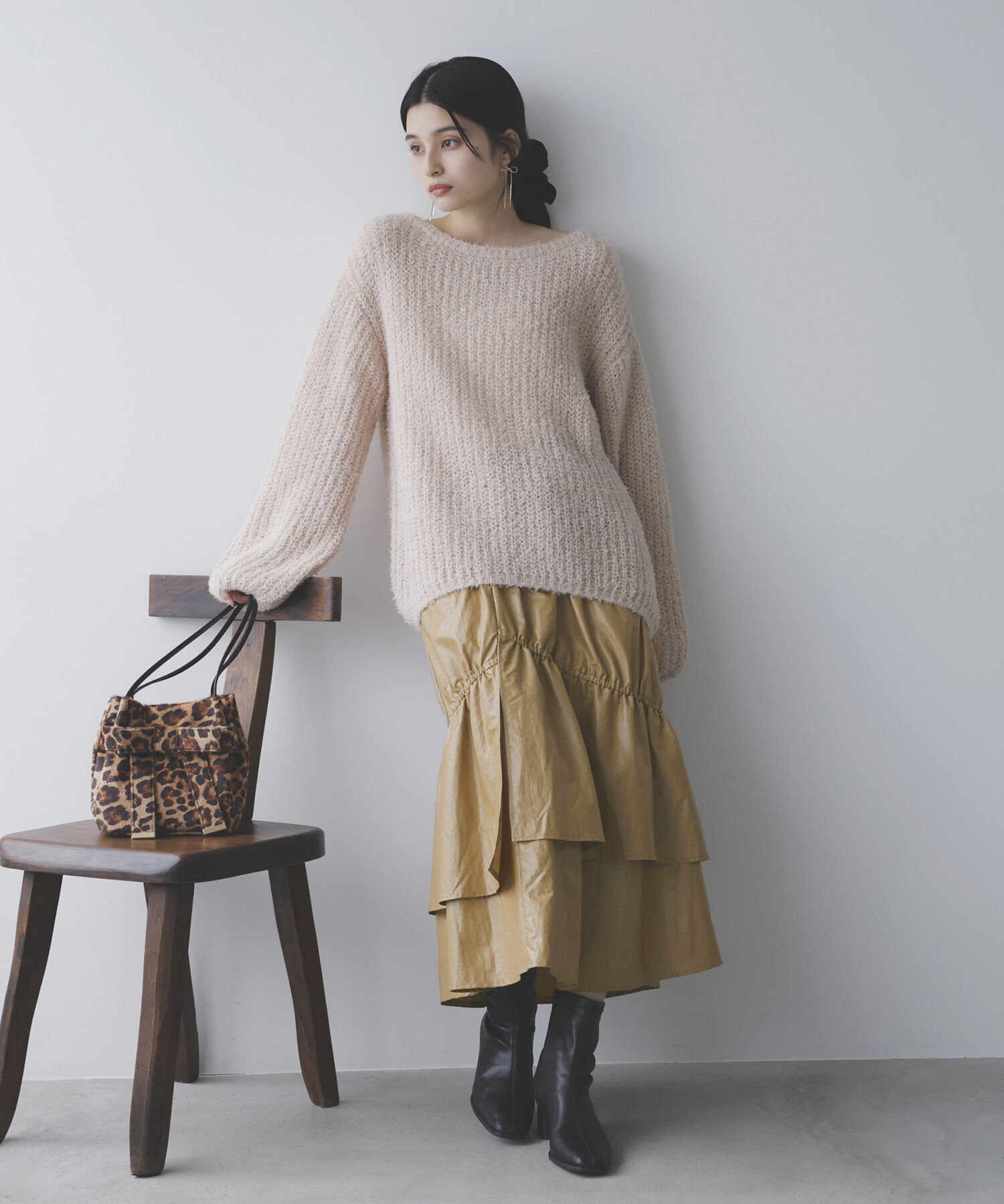 VIS「チンツ加工ギャザーロングスカート」|スカート|