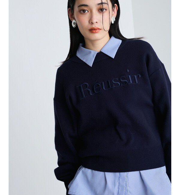 VIS「スウェットライク刺繍ロゴニットプルオーバー」|ニット・セーター|