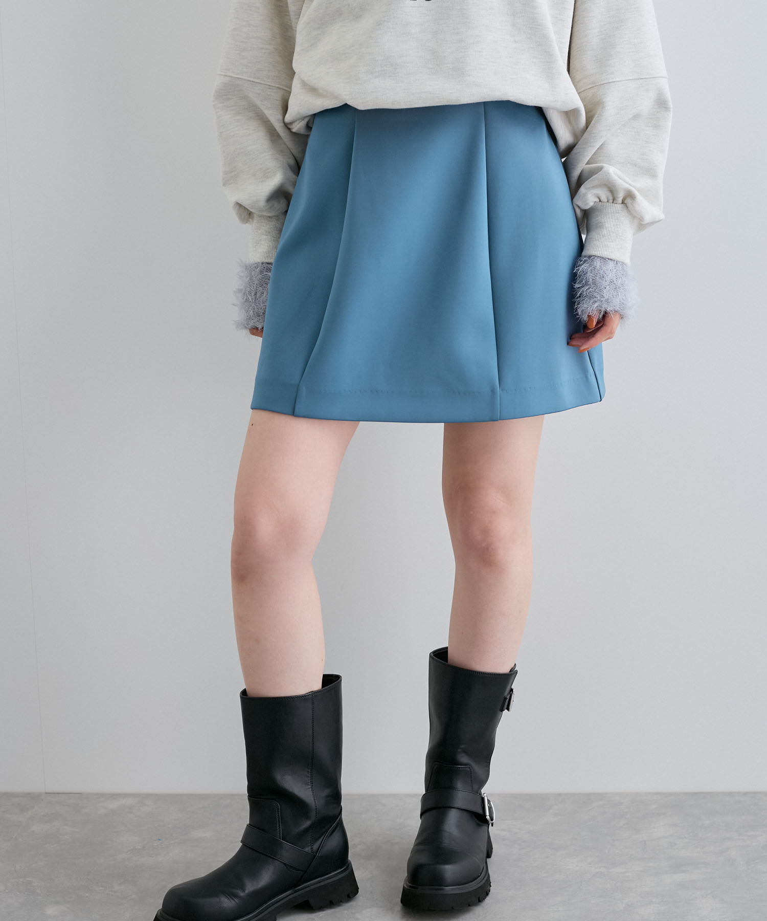 VIS「ボンディングフレアミニスカート」|スカート|ターコイズ(49)