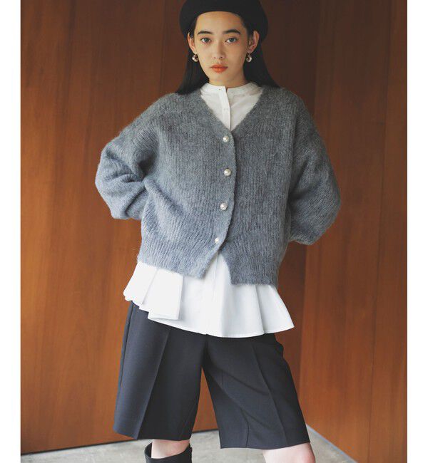 VIS「パールボタンVネック片畦ニットカーディガン」|カーディガン|