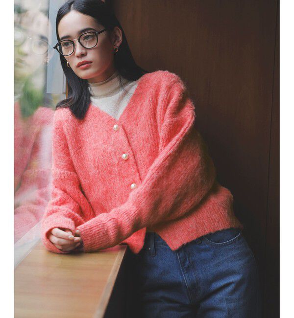 VIS「パールボタンVネック片畦ニットカーディガン」|カーディガン|