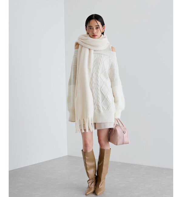 VIS「【洗える】オフショルケーブル編みミニワンピース」|ワンピース|