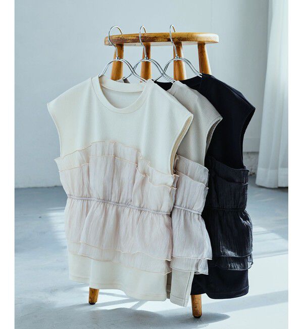 VIS「旬なレイヤードスタイルが叶う！ビスチェドッキングフレンチスリーブプルオーバー【洗える】」|Tシャツ・カットソー|