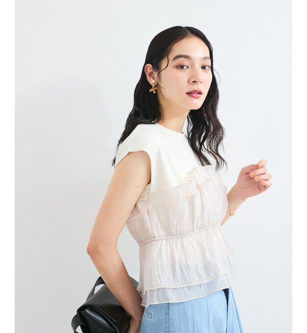 VIS「旬なレイヤードスタイルが叶う！ビスチェドッキングフレンチスリーブプルオーバー【洗える】」|Tシャツ・カットソー|