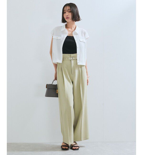 VIS「【新色追加】【防シワ/接触冷感】ベルトディテールタックワイドスラックスパンツ」|スラックス|