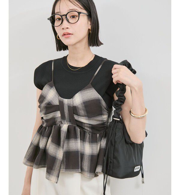 VIS「オンブレチェックリボンビスチェ」|キャミソール|ブラック系(02)