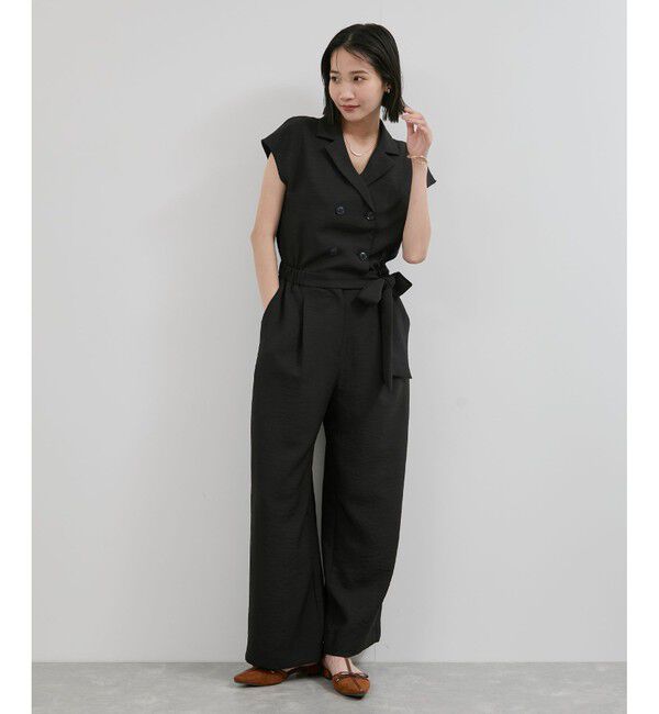 VIS「エアタン加工リラックスロンパース」|オールインワン|ブラック(01)