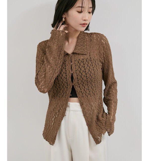 VIS「レースポロ襟カーディガン」|カーディガン|