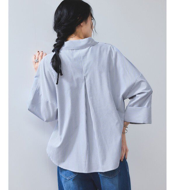 VIS「【WEB限定】スキッパーワイドスリーブシャツ/通勤対応」|シャツ・ブラウス|ネイビー系(41)