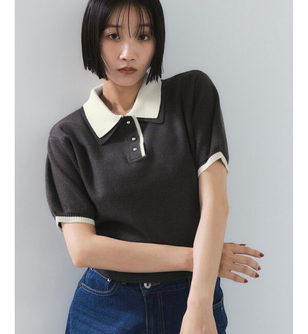 VIS「ダブルカラーポロトップス」|ポロシャツ|チャコール(06)
