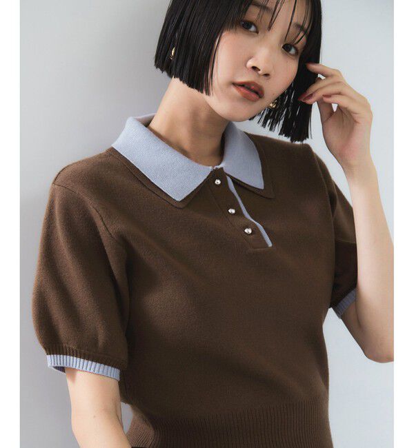 VIS「ダブルカラーポロトップス」|ポロシャツ|ブラウン系(22)