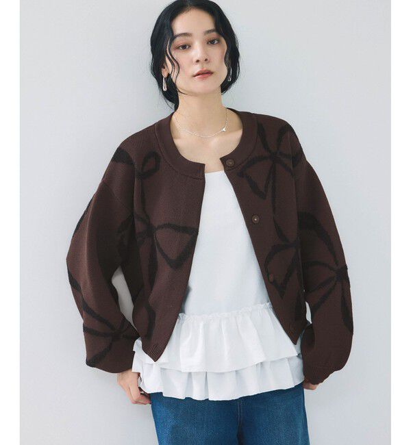 VIS「リボンモチーフジャガードカーディガン/イージーケア」|カーディガン|