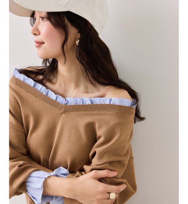 VIS「フリルドッキングニットプルオーバー」|ニット・セーター|ブラウン系(23)