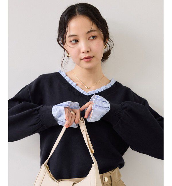 VIS「フリルドッキングニットプルオーバー」|ニット・セーター|ネイビー(40)