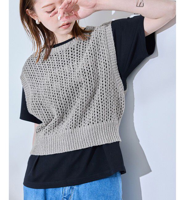 Rope&rsquo;Picnic「透かし編みラメニットベスト」|ベスト・ジレ|