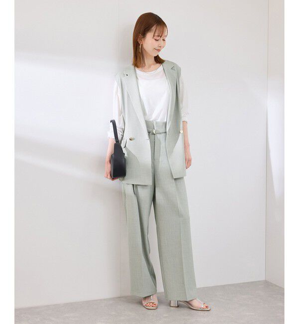 Rope&rsquo;Picnic「カナパ ベルト付きワイドパンツ/セットアップ対応・UV・抗菌防臭・接触冷感」|チノ|