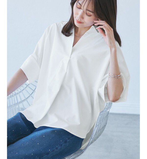 Rope&rsquo;Picnic「【UVカット・接触冷感・イージーケア】スキッパーシャツブラウス」|シャツ・ブラウス|