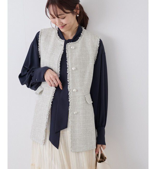 Rope&rsquo;Picnic「ツイードジレ ベスト」|ベスト・ジレ|ライトグレー(08)