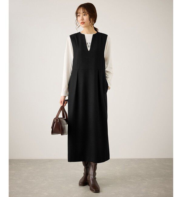Rope&rsquo;Picnic「キーネックジャンパースカート」|ワンピース|ブラック(01)
