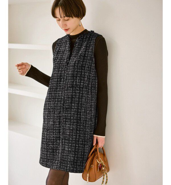 Rope&rsquo;Picnic「キーネックツイードジャンパースカート ワンピース/着丈が選べる」|ワンピース|