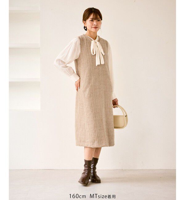 Rope&rsquo;Picnic「キーネックツイードジャンパースカート ワンピース/着丈が選べる」|ワンピース|