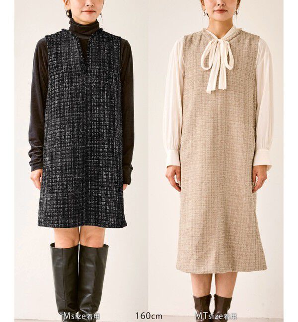 Rope&rsquo;Picnic「キーネックツイードジャンパースカート ワンピース/着丈が選べる」|ワンピース|