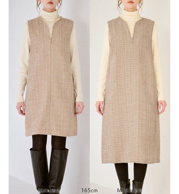 Rope&rsquo;Picnic「キーネックツイードジャンパースカート ワンピース/着丈が選べる」|ワンピース|