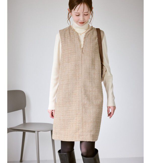 Rope&rsquo;Picnic「キーネックツイードジャンパースカート ワンピース/着丈が選べる」|ワンピース|