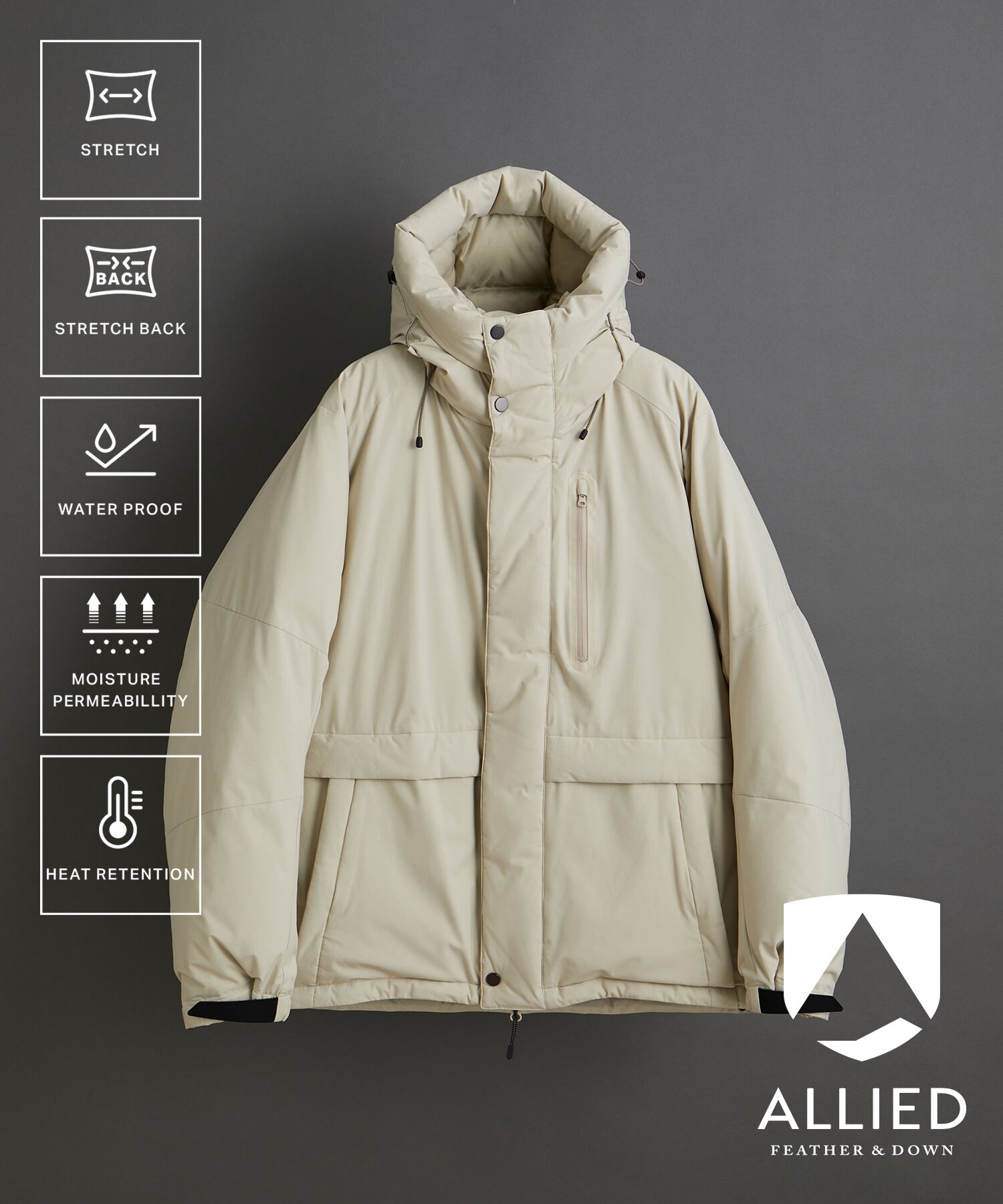 ADAM ET ROPE'「【ALLIED】700FP ショート フーディー ダウンジャケット / ユニセックス」|ダウン|