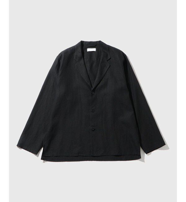 ADAM ET ROPE'「ボックスシルエット リネン シャツ ジャケット / セットアップ可能」|テーラードジャケット|ブラック(01)