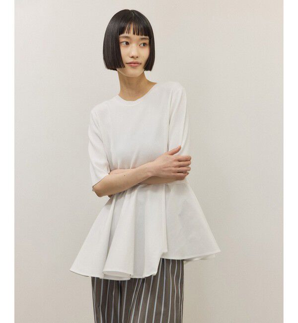 ADAM ET ROPE'「【サステナブル】ペプラムコンビハーフスリーブニット」|ニット・セーター|ホワイト(10)