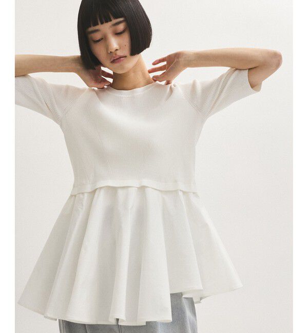 ADAM ET ROPE'「【サステナブル】ペプラムコンビハーフスリーブニット」|ニット・セーター|