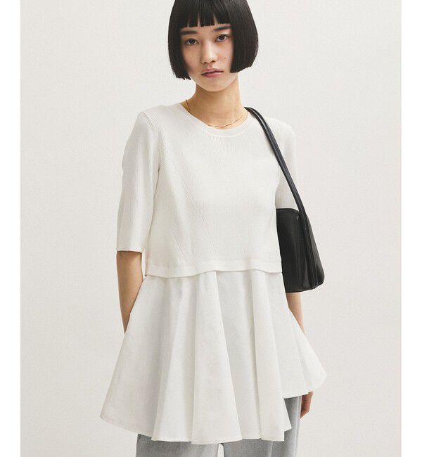 ADAM ET ROPE'「【サステナブル】ペプラムコンビハーフスリーブニット」|ニット・セーター|