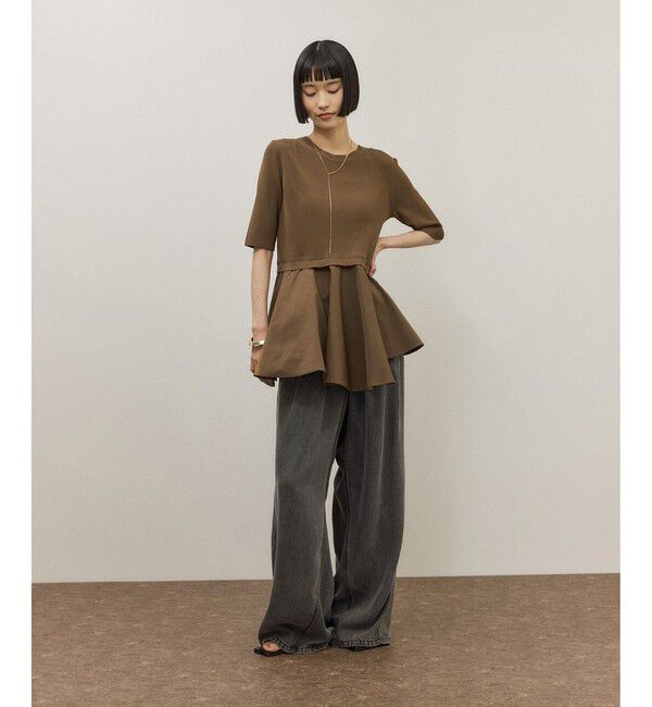 ADAM ET ROPE'「【サステナブル】ペプラムコンビハーフスリーブニット」|ニット・セーター|