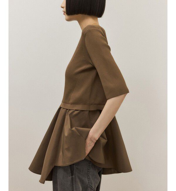 ADAM ET ROPE'「【サステナブル】ペプラムコンビハーフスリーブニット」|ニット・セーター|