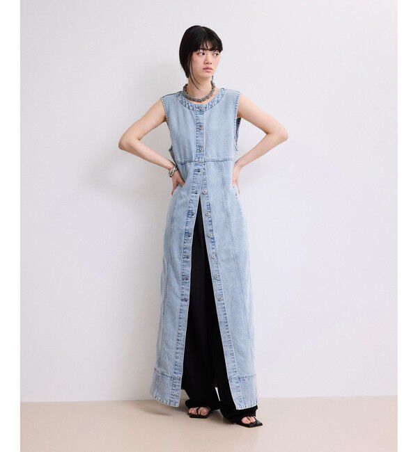ADAM ET ROPE'「【WEB限定】ライトデニムスリーブレスワンピース」|ワンピース|サックス(48)