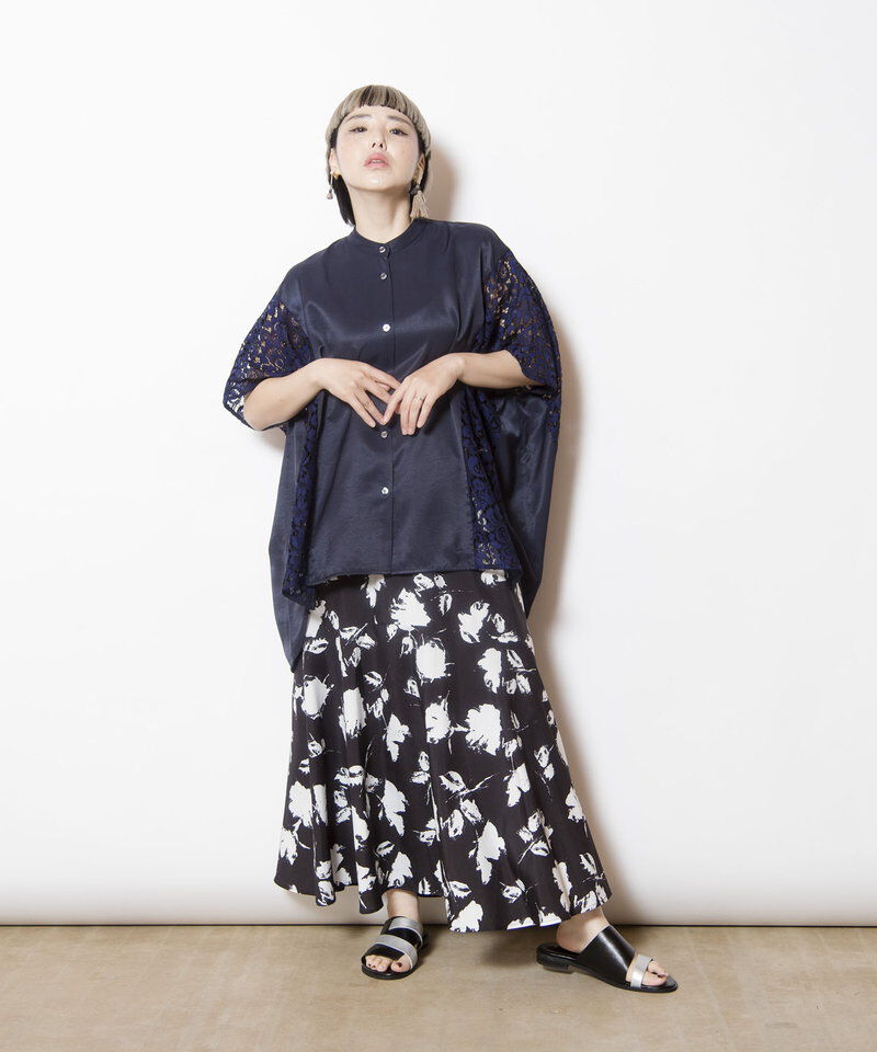  「プリントセミマーメイドスカート」|フレア|