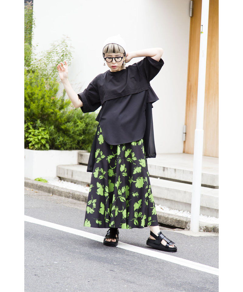  「プリントセミマーメイドスカート」|フレア|