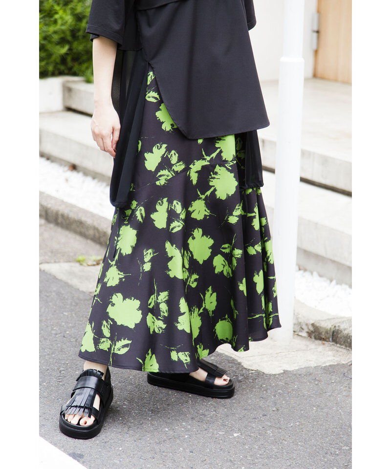  「プリントセミマーメイドスカート」|フレア|