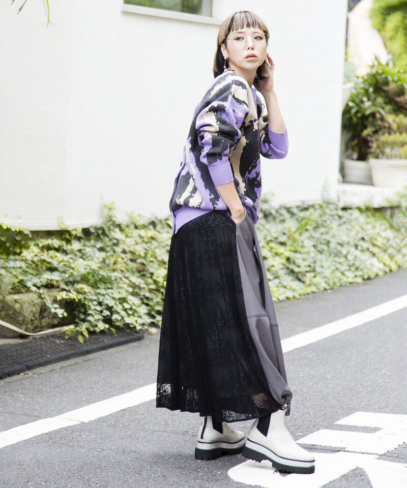  「レースプリーツ切替スカート」|スカート|